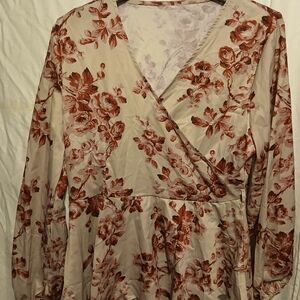 Floral Wrap Dress in Cream and Brown